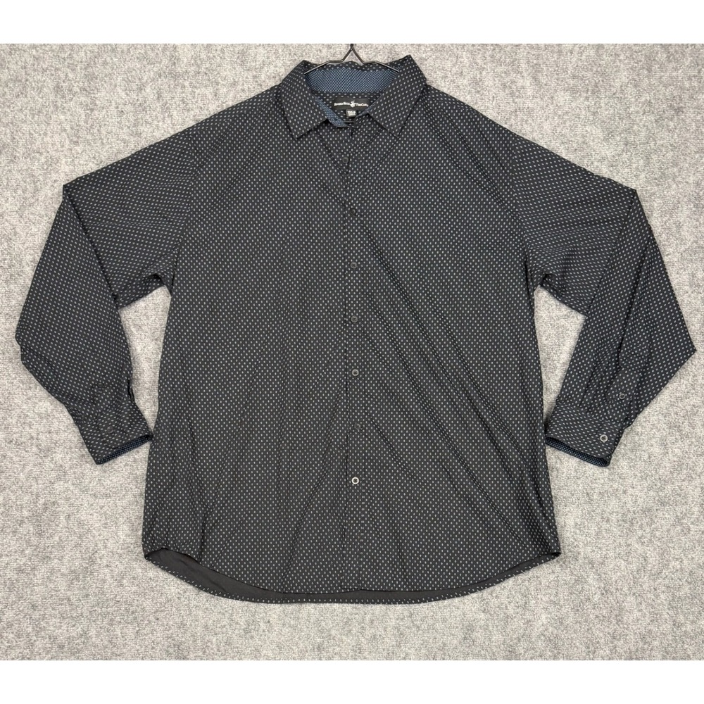 Beverly Hills Polo Club Mens 3XLB Black Geometric Diamond Button Down Shirt LS